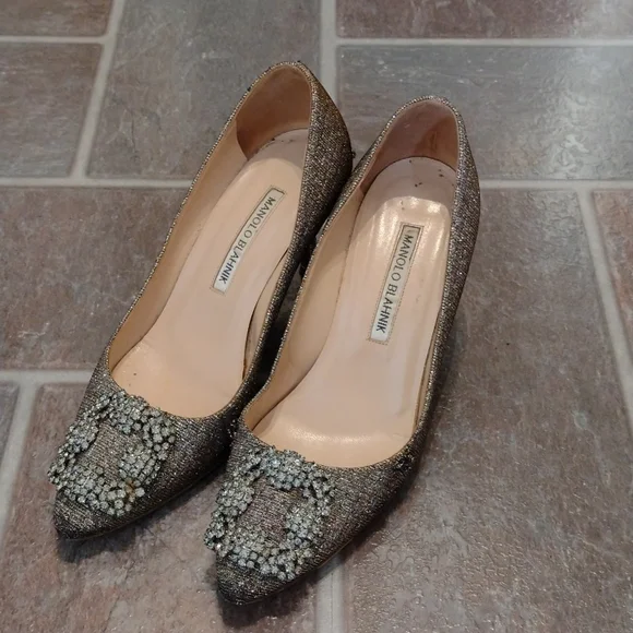 manolo blahnik hangisi crystal glitter pump heel size 36.5 size 6 - Picture 12 of 17